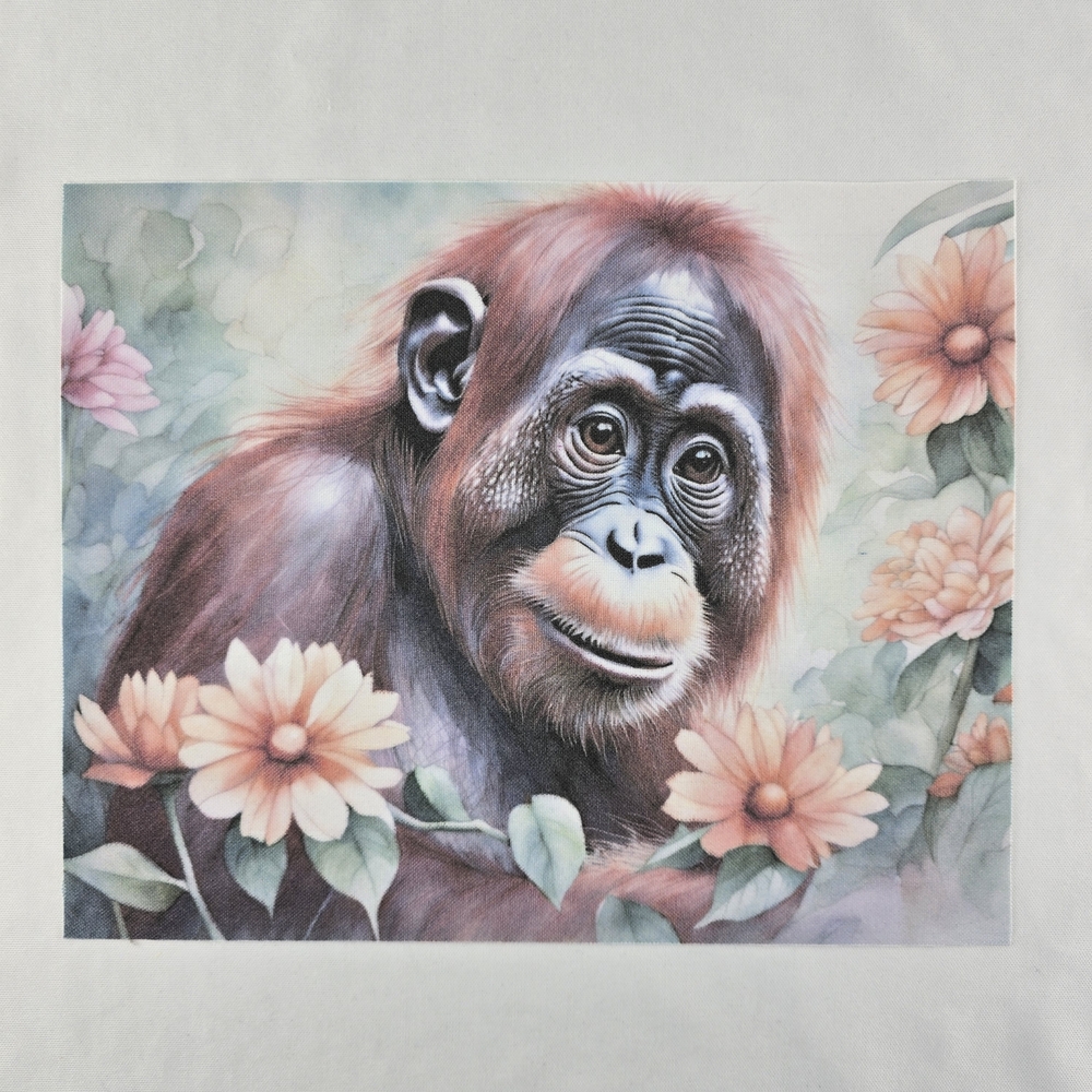 Original Signed Linen Paper Back Print Young Orangutang Water Color Style 8"X10"